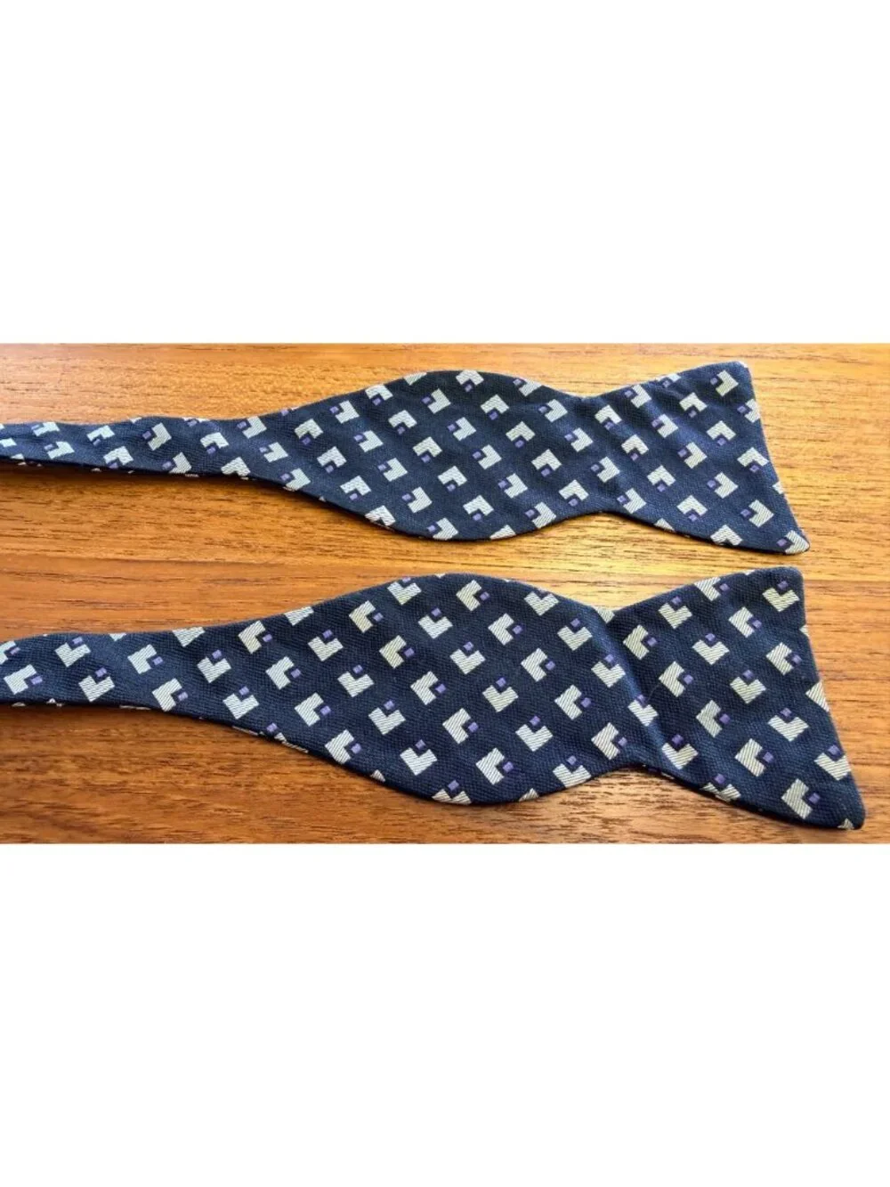 Polo Ralph Lauren Mens Silk Adjustable Bow Tie Geometric Pattern Black & Purple